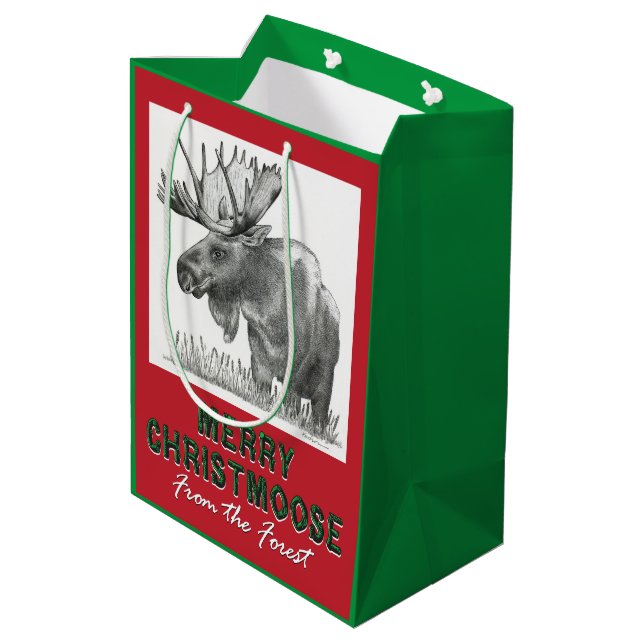 Sacola Para Presentes Média Feliz Christmoose (Verso inclinado)