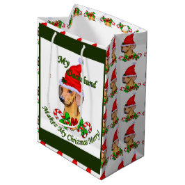 Sacola Para Presentes Média Feliz de Natal Dachshund