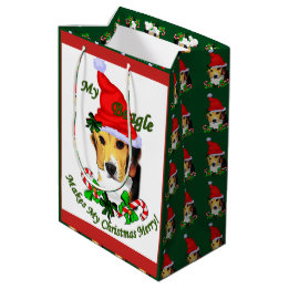Sacola Para Presentes Média Feliz de Natal do Beagle
