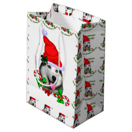Sacola Para Presentes Média Feliz de Natal Siberian Husky