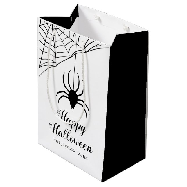 Sacola Para Presentes Média Feliz Dia das Bruxas de Aranha Negra (Verso inclinado)