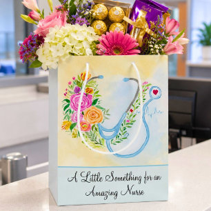 Sacola Para Presentes Média Feliz Dia das Enfermeiras Floral Estetoscópio Apre