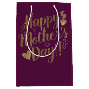 Sacola Para Presentes Média Feliz Dia das Mães Coração de Roteiro Dourado