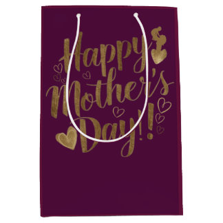 Sacola Para Presentes Média Feliz Dia das Mães Coração de Roteiro Dourado
