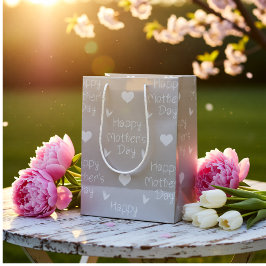 Sacola Para Presentes Média Feliz Dia das Mães Elegante Cinza Script