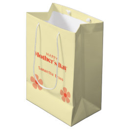 Sacola Para Presentes Média Feliz Dia de as mães de flores cor-de-rosa