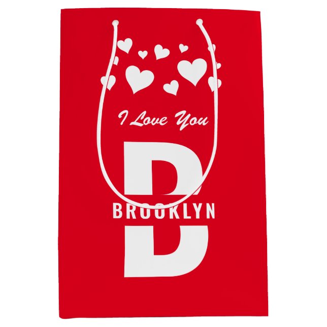 Sacola Para Presentes Média Feliz dia de os namorados de Monograma do Hipster  (Frente)