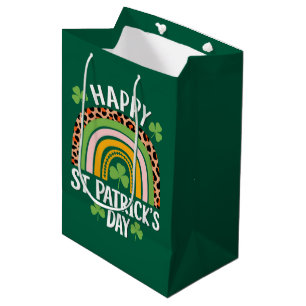 Sacola Para Presentes Média Feliz Dia de São Patrício Arco-íris Trevo