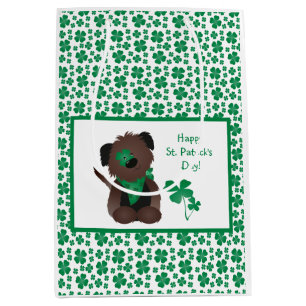 Sacola Para Presentes Média Feliz Dia de São Patrício Cão Quatro Folha Verd