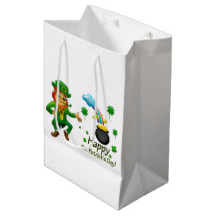 Sacola Para Presentes Média Feliz Dia de São Patrício Leprechaun Rainbow
