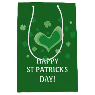 Sacola Para Presentes Média Feliz Dia de São Patrício verde shamrocks personal
