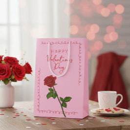 Sacola Para Presentes Média Feliz Dia dos Namorados Rosa Personalizado 
