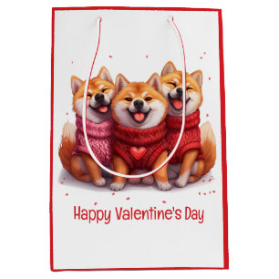 Sacola Para Presentes Média Feliz Dia dos Namorados Shiba Inu Cães