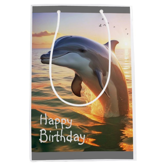 Sacola Para Presentes Média Feliz Dolphin Gift Bag (Frente)