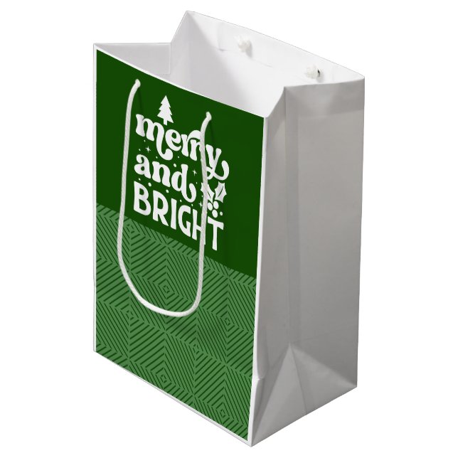 Sacola Para Presentes Média Feliz e Bright Green Christmas Gift Bag (Frente inclinada)