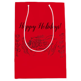 Sacola Para Presentes Média Feliz Feriados! Reindeer em Vermelho