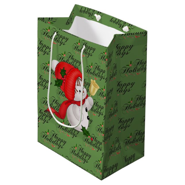 Sacola Para Presentes Média Feliz Feriados Snowman - Snowman Médio Gift Bag (Frente inclinada)