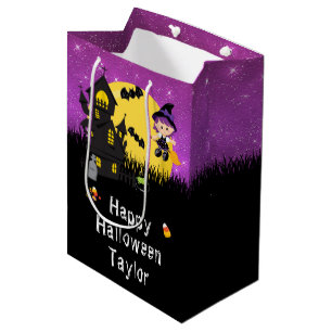 Sacola Para Presentes Média Feliz Festa de Halloween Roxo Negro