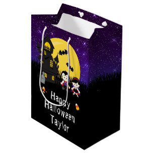 Sacola Para Presentes Média Feliz Festa de Halloween Vampiros Roxo Negro