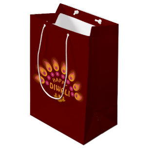 Sacola Para Presentes Média Feliz Festival Diwali de Luzes Hindu