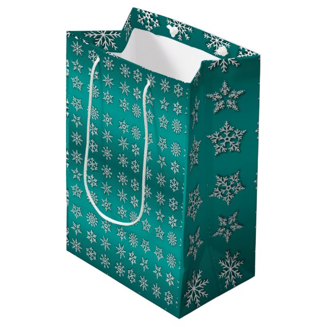 Sacola Para Presentes Média Feliz Floco de Neve de Natal (Frente inclinada)