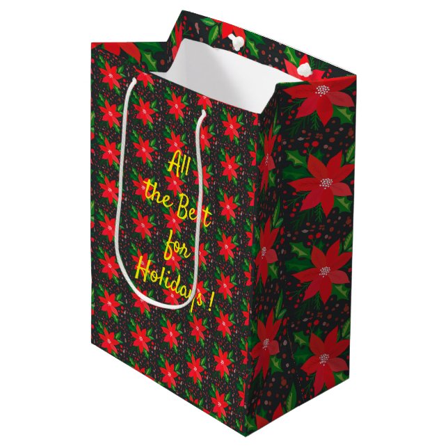Sacola Para Presentes Média Feliz Flor de Natal (Frente inclinada)