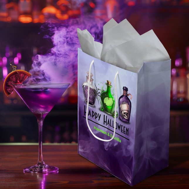 Sacola Para Presentes Média Feliz Halloween Apothecary Jar (Criador carregado)