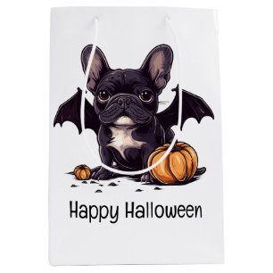 Sacola Para Presentes Média Feliz Halloween Francês Buldogue Wings Pumpkins