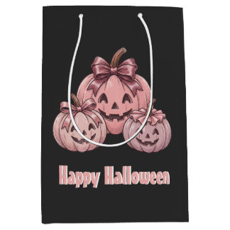 Sacola Para Presentes Média Feliz Halloween Pinkoween Trio de Abóboras Vintage