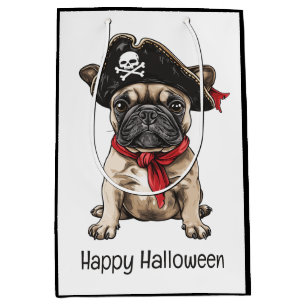 Sacola Para Presentes Média Feliz Halloween Pirate Buldogue Francês