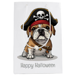 Sacola Para Presentes Média Feliz Halloween Pirate English Buldogue