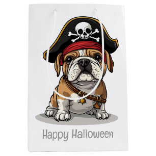 Sacola Para Presentes Média Feliz Halloween Pirate English Buldogue