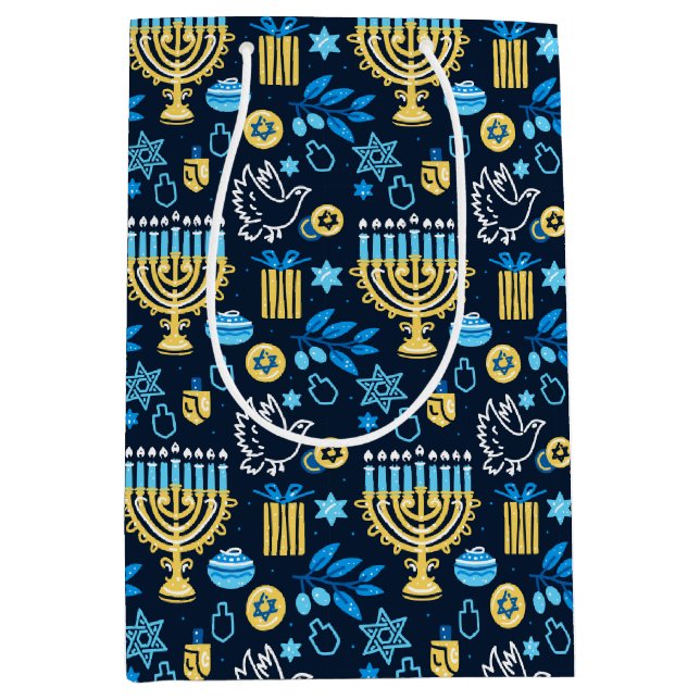 Sacola Para Presentes Média Feliz Hanukkah Gift Bag (Frente)