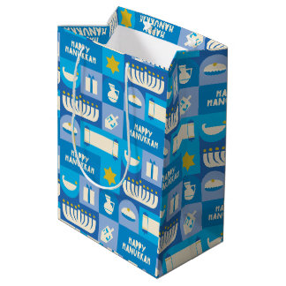 Sacola Para Presentes Média Feliz Hanukkah Grade de Recortes de Papel