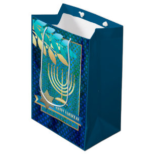 Sacola Para Presentes Média Feliz Hanukkah. Menorah e Estrela de David Gift Ba
