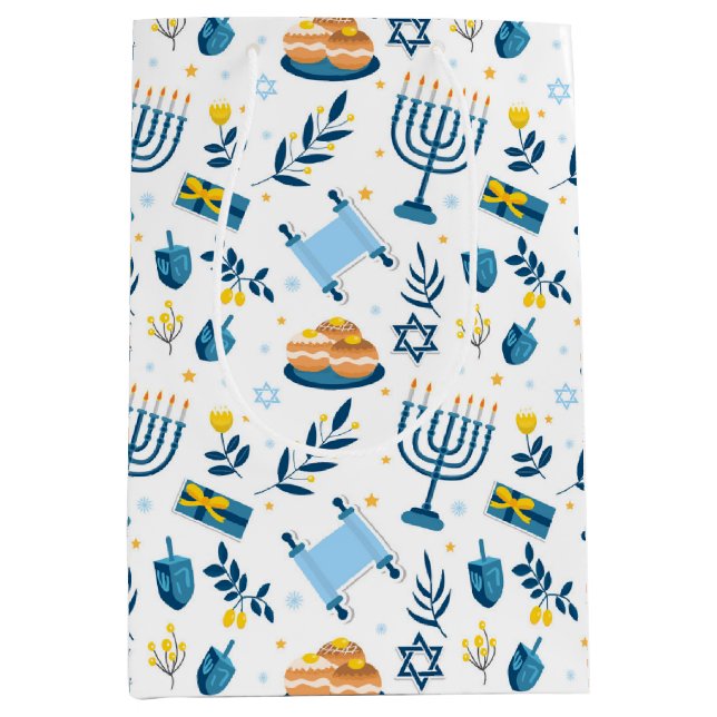 Sacola Para Presentes Média Feliz Hanukkah Menorah Gift Bag (Frente)