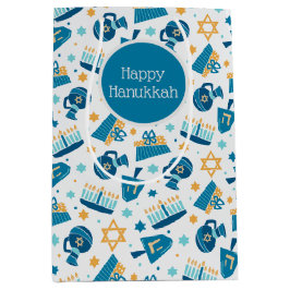 Sacola Para Presentes Média Feliz Hanukkah Pattern Gift Bag