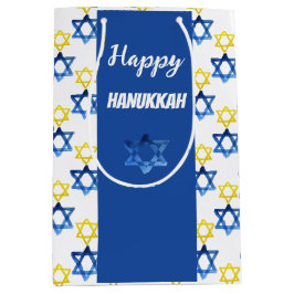 Sacola Para Presentes Média Feliz Hanukkah Watercolor David Stars