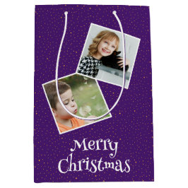 Sacola Para Presentes Média Feliz Natal 2 fotos e estrelas personalizadas