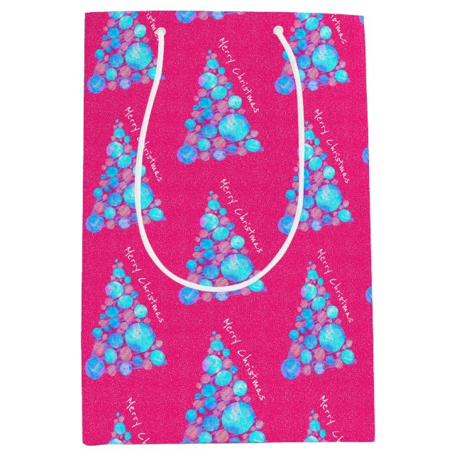 Sacola Para Presentes Média Feliz Natal Abstrato Roxo Feriado em Árvore (Frente)