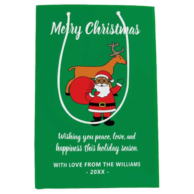Sacola Para Presentes Média Feliz Natal Africano Papai Noel (Frente)