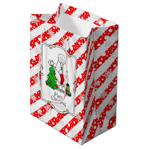 Sacola Para Presentes Média Feliz Natal Árvore 2 Poodle (branco)