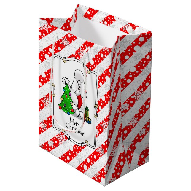 Sacola Para Presentes Média Feliz Natal Árvore 2 Poodle (branco) (Frente inclinada)