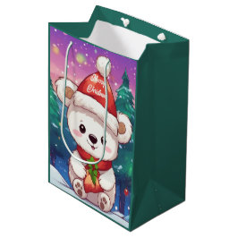 Sacola Para Presentes Média Feliz Natal Bebê Polar Urso Branco