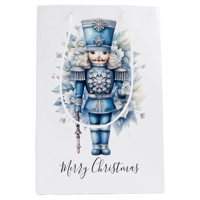 Sacola Para Presentes Média Feliz Natal Blue Nutcracker (Frente)