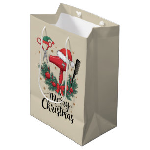 Sacola Para Presentes Média Feliz Natal Cabelereiro Cabeleireira Xmas Cabelo