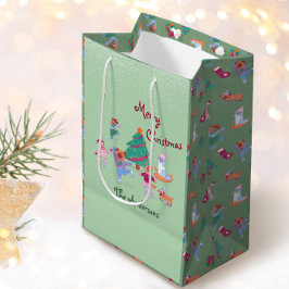 Sacola Para Presentes Média Feliz Natal Cachorro Gelado Pavimento Pistachio Ve