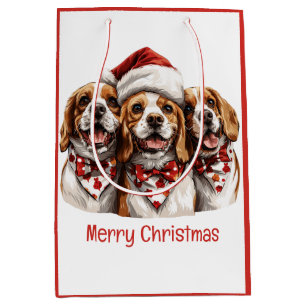 Sacola Para Presentes Média Feliz Natal Cachorros de Beagle