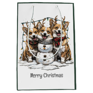 Sacola Para Presentes Média Feliz Natal Cães de Neve