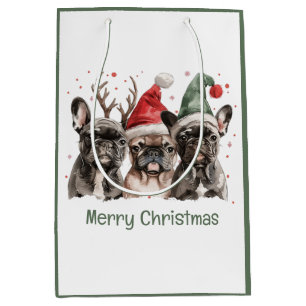 Sacola Para Presentes Média Feliz Natal - Cães-Rebelde Franceses